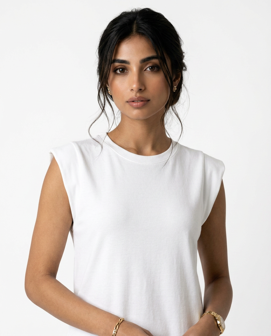 White crepe cut sleeve