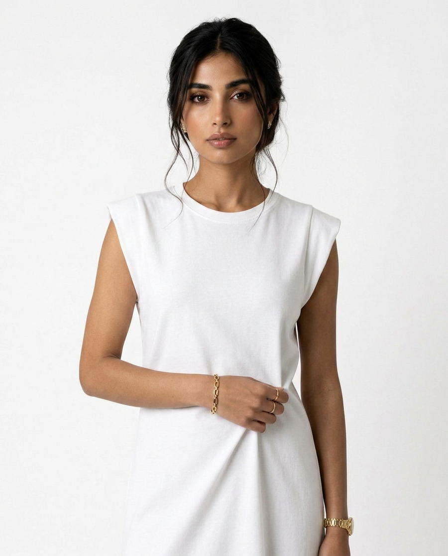 White crepe cut sleeve